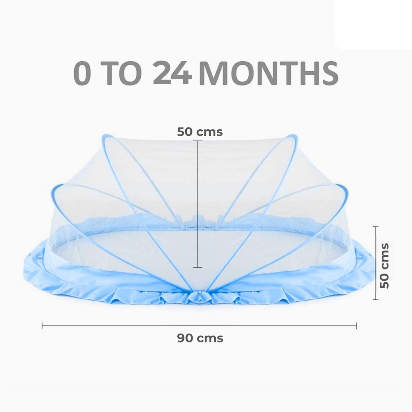 TiniTot Baby Mosquito Net | Foldable 360° Protection | No Zip No Hook | 0-24 Months | Blue