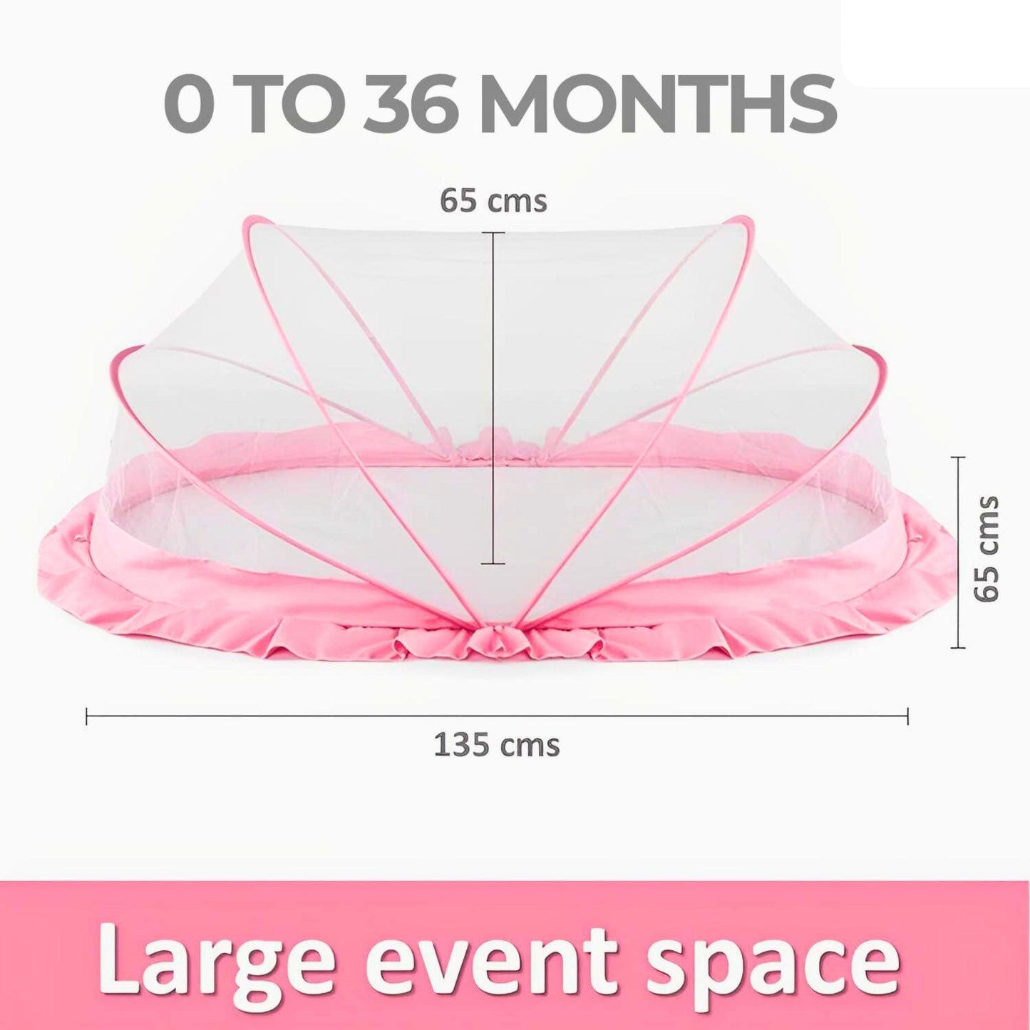 TiniTot Baby Mosquito Net | Foldable 360° Protection | No Zip No Hook | 0-24 Months | Pink