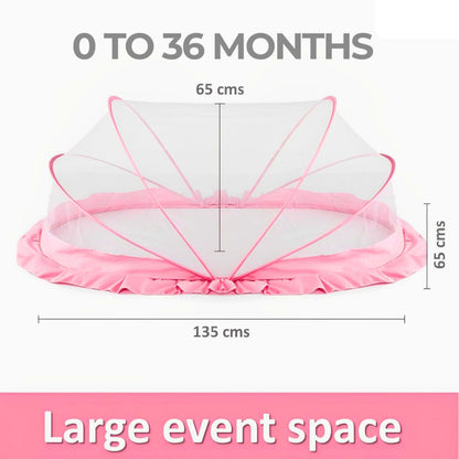 TiniTot Baby Mosquito Net | Foldable 360° Protection | No Zip No Hook | 0-24 Months | Pink