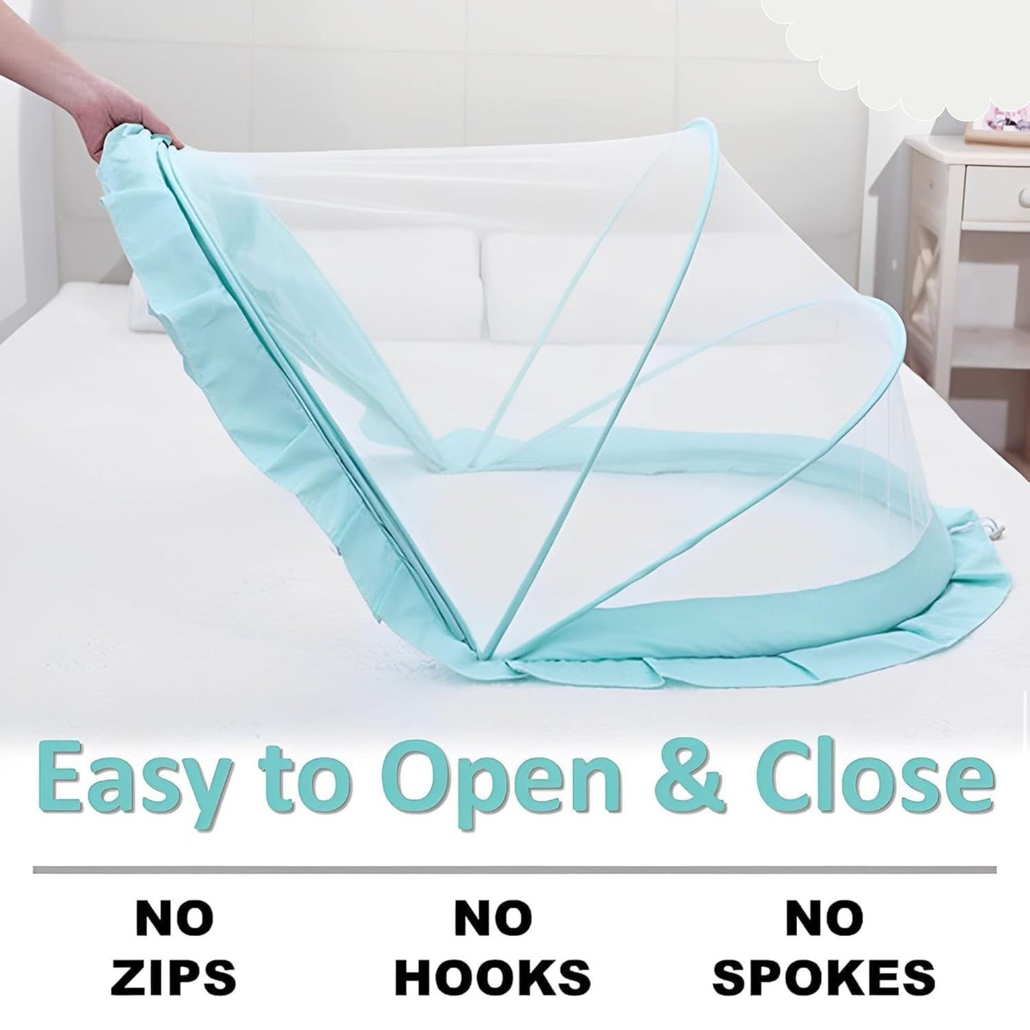 TiniTot Baby Mosquito Net | Foldable 360° Protection | No Zip No Hook | 0-24 Months | Mint Green