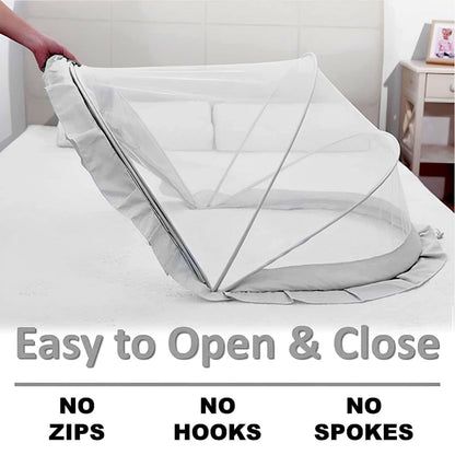 TiniTot Baby Mosquito Net | Foldable 360° Protection | No Zip No Hook | 0-24 Months | Grey
