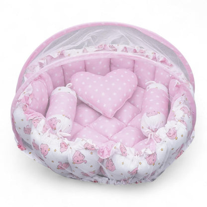 Tinitot Baby Reversible Cotton Bedding Set with Mosquito Net | 0-12 Months