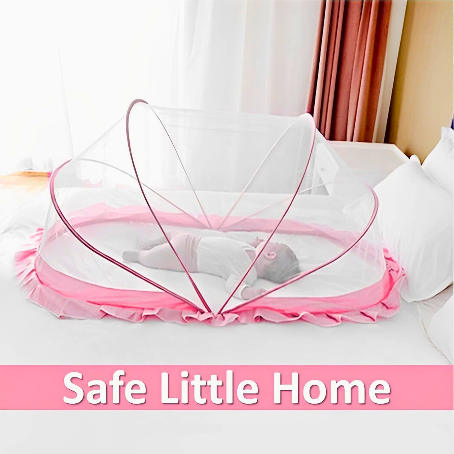 TiniTot Baby Mosquito Net | Foldable 360° Protection | No Zip No Hook | 0-24 Months | Pink