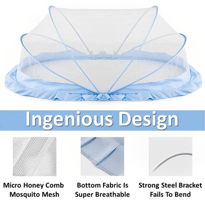 TiniTot Baby Mosquito Net | Foldable 360° Protection | No Zip No Hook | 0-24 Months | Blue