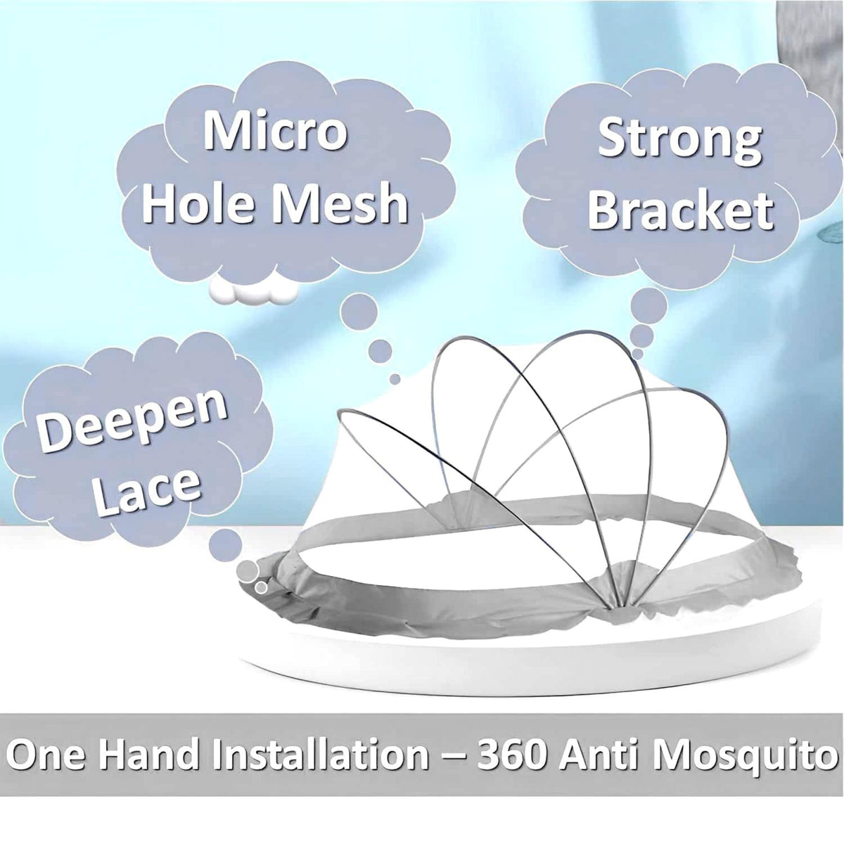 TiniTot Baby Mosquito Net | Foldable 360° Protection | No Zip No Hook | 0-24 Months | Grey