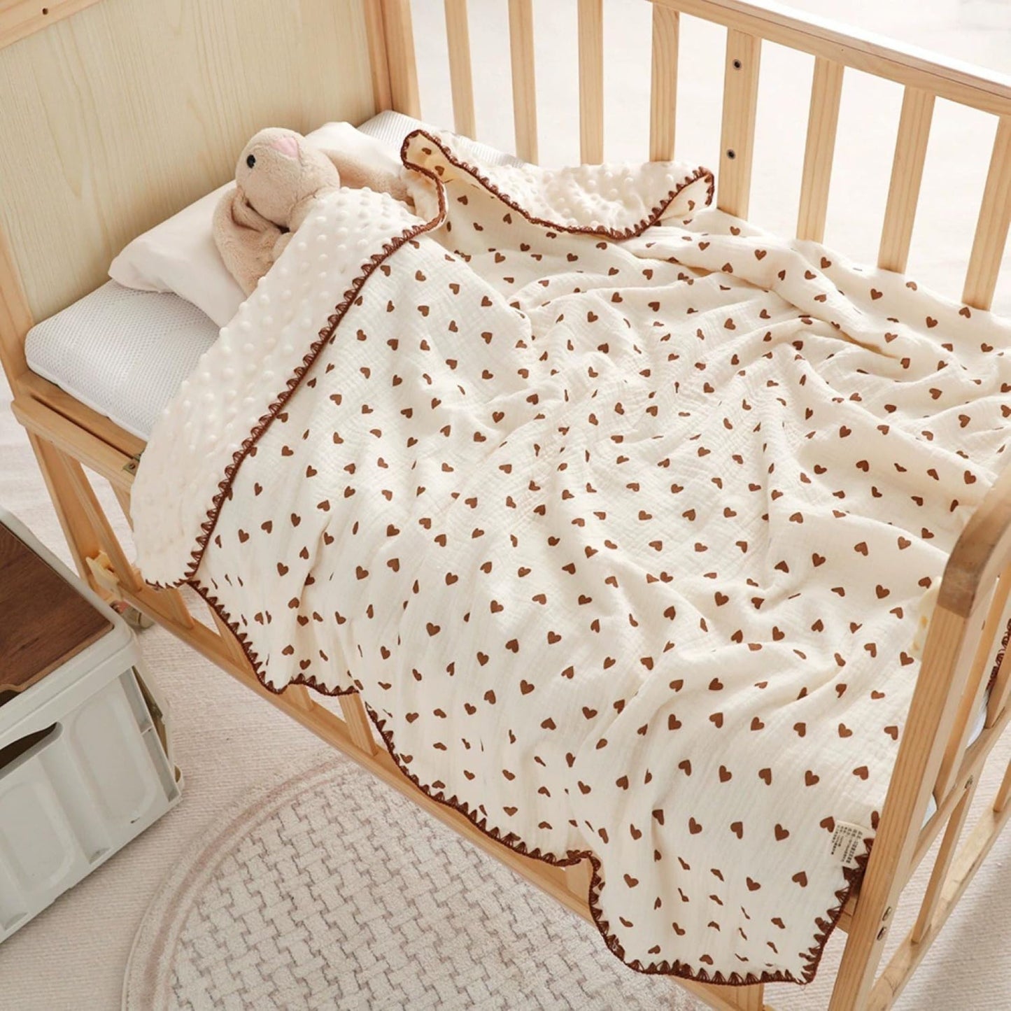 Tinitot Muslin Bubble Baby Blanket 6 Layer Cotton with Minky Dot, Ultra Soft Reversible Blanket, Breathable All Season Swaddle for Newborn 0–2 Years, 110x110 cm