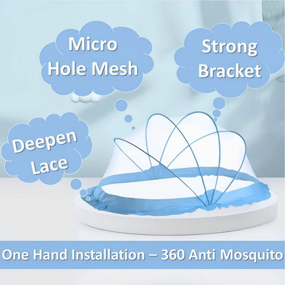 TiniTot Baby Mosquito Net | Foldable 360° Protection | No Zip No Hook | 0-24 Months | Blue