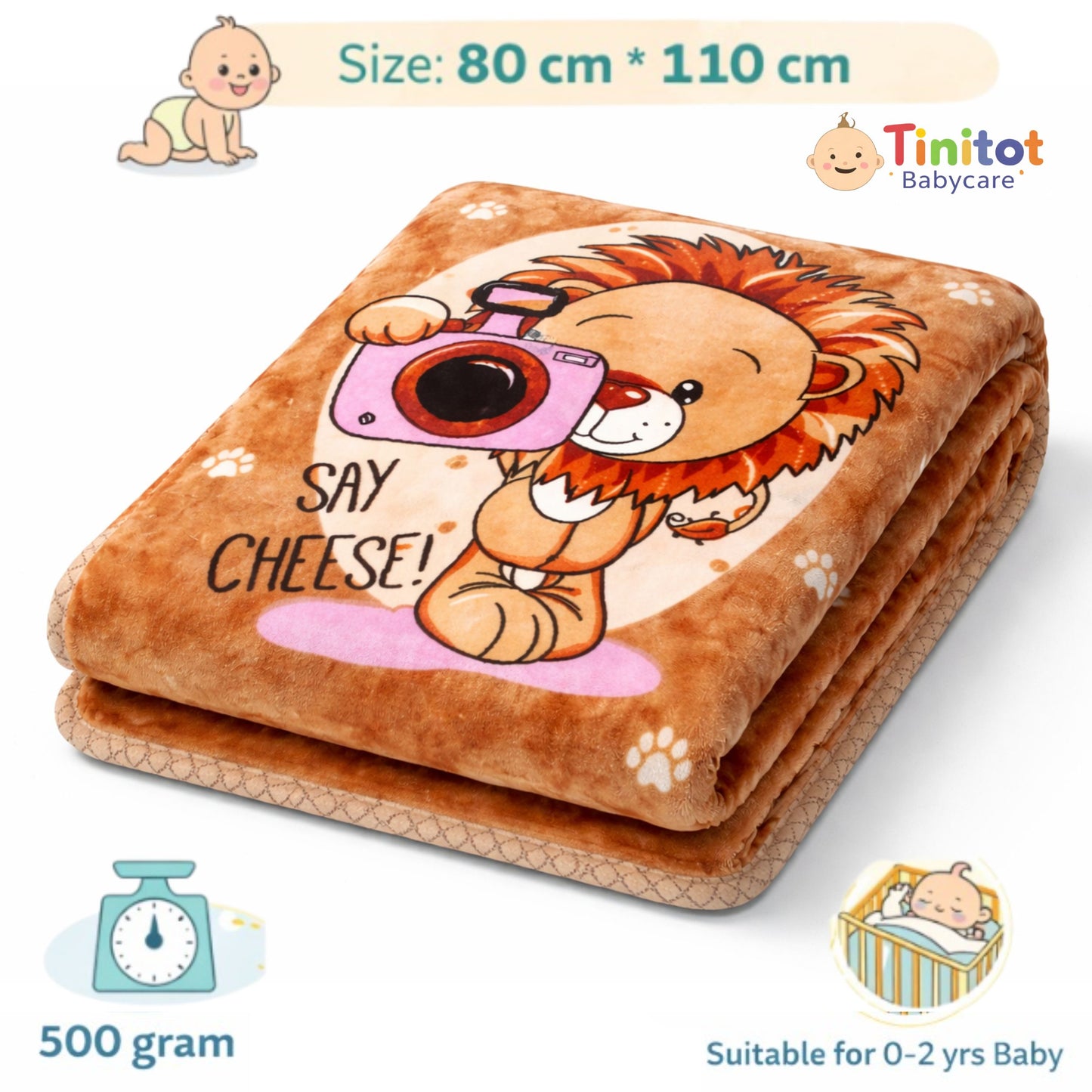 Tinitot Baby Blanket for Newborn | Soft Baby Blanket 0-2 Years | Lion Print Fleece Blanket (80x110 cm)