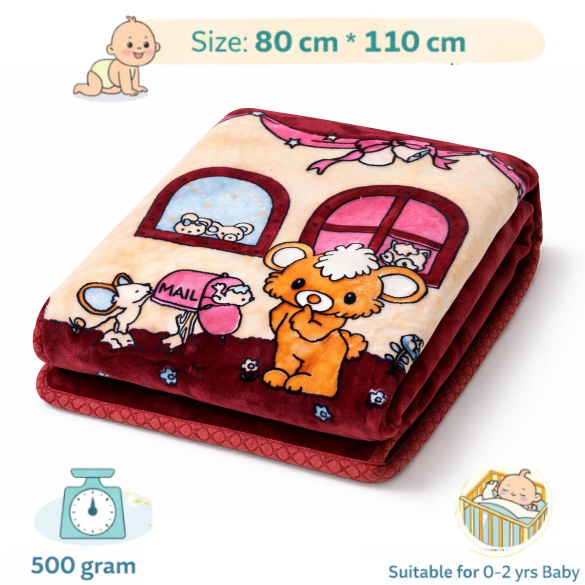 Baby Blanket for Newborn | Soft Baby Blanket 0-2 Years | Teddy Bear Fleece Blanket | Infant Blanket | Baby Shower Gift | Tinitot (80x110 cm)
