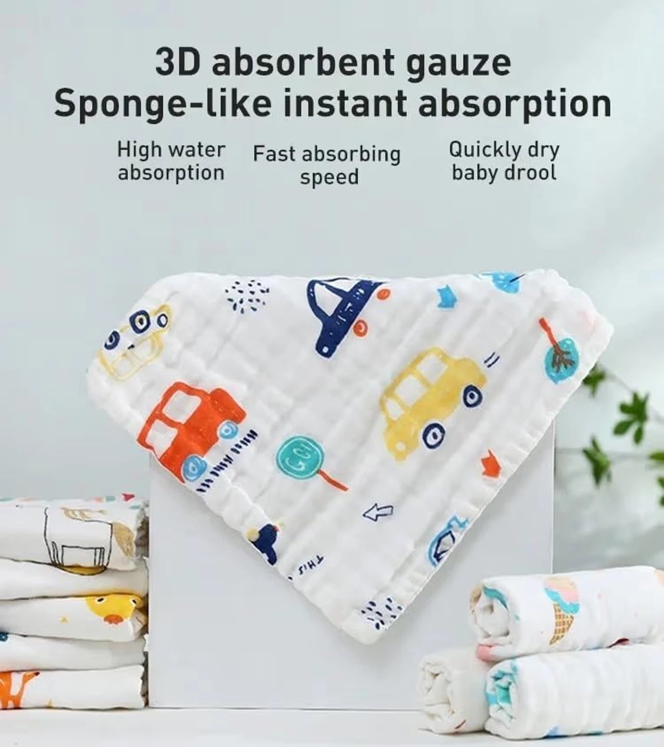 TiniTot 6 Layer Muslin Baby Face Towel | Wash Cloth & Burp Cloth | Pack of 10 | Multicolor Prints