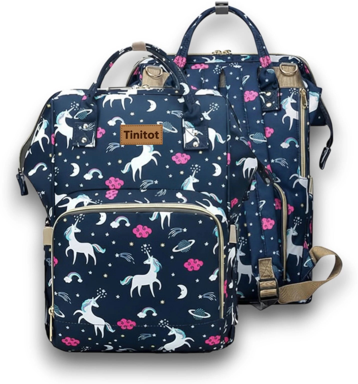 TiniTot Unicorn Diaper Backpack | Waterproof | Large 24L | Fashionable Baby Bag for Moms