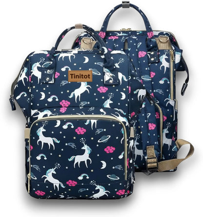 TiniTot Unicorn Diaper Backpack | Waterproof | Large 24L | Fashionable Baby Bag for Moms