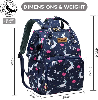 TiniTot Unicorn Diaper Backpack | Waterproof | Large 24L | Fashionable Baby Bag for Moms