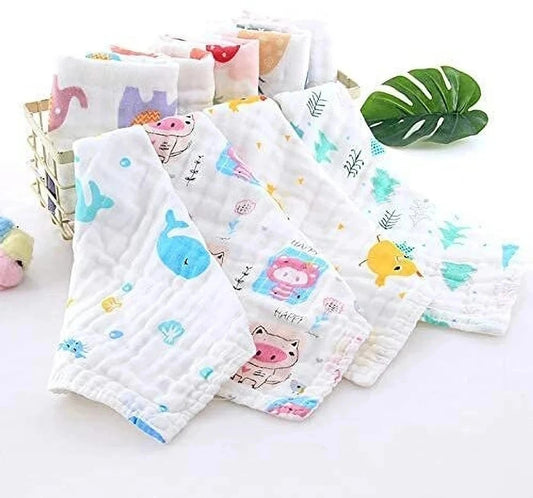 TiniTot 6 Layer Muslin Baby Face Towel | Wash Cloth & Burp Cloth | Pack of 6 | Multicolor Prints